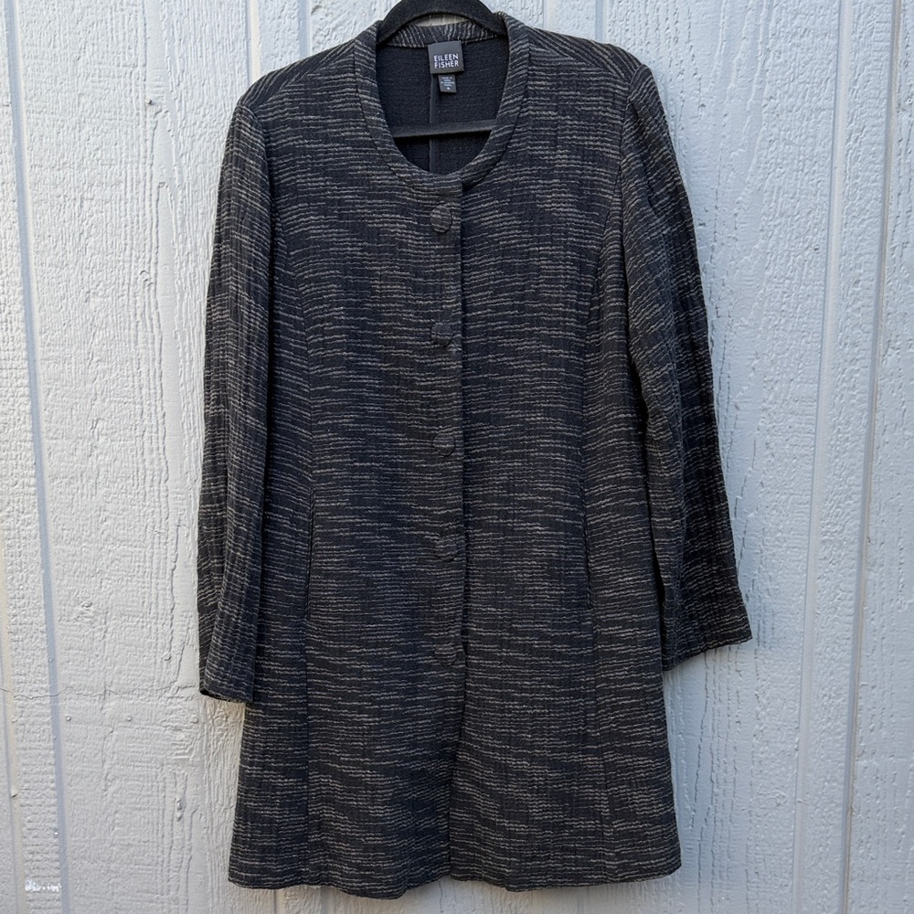 Eileen Fisher Charcoal and Black Textured Cotton Jacket Size: M